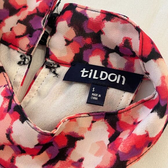 TILDON Multicolor Pink Dot Halter A Line Chiffon Mini Dress Sz S Keyhole Neck - Picture 3 of 5